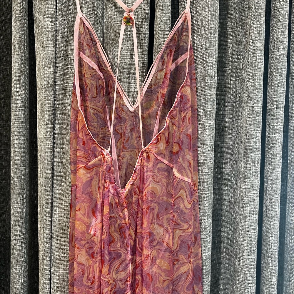 Savage X Fenty Sheer Marble Print Catsuit Bodysuit Pink Medium - Picture 2 of 8